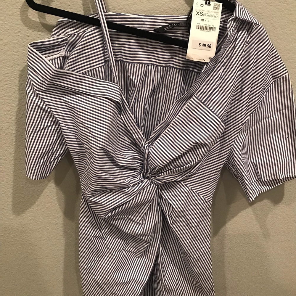NWT Zara Striped Off Shoulder Twist Dress